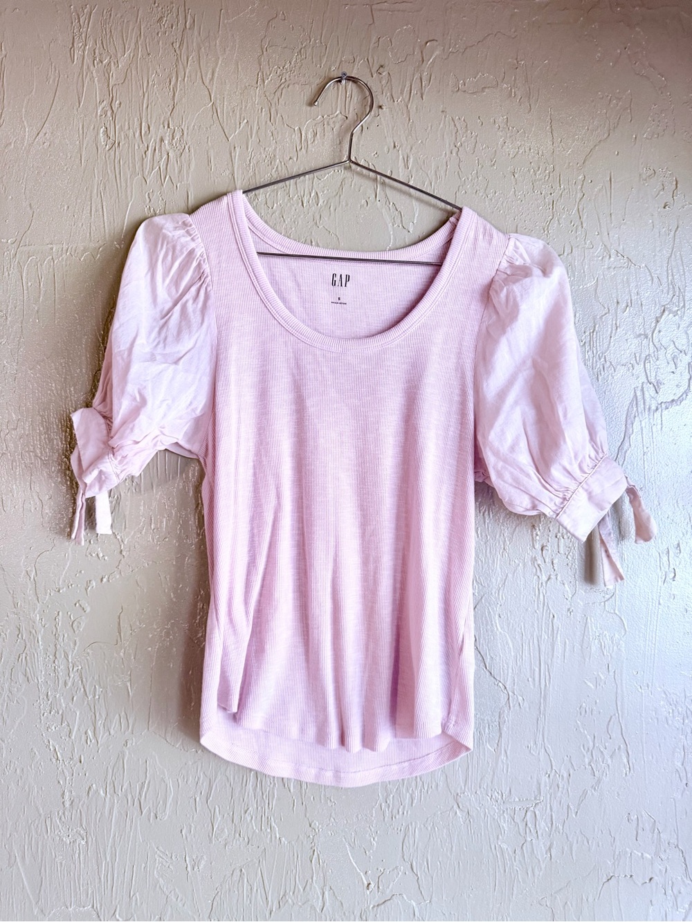 GAP Light Pink Puff-Sleeve Scoop Neck Blouse